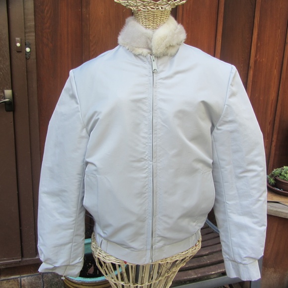 GRAY REVERSIBLE MINK & NYLON BOMBER JACKET SZ S - Picture 2 of 8